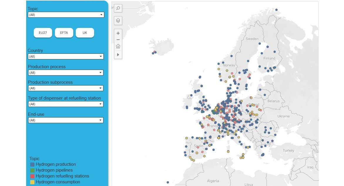 Geomap of the European hydrogen market